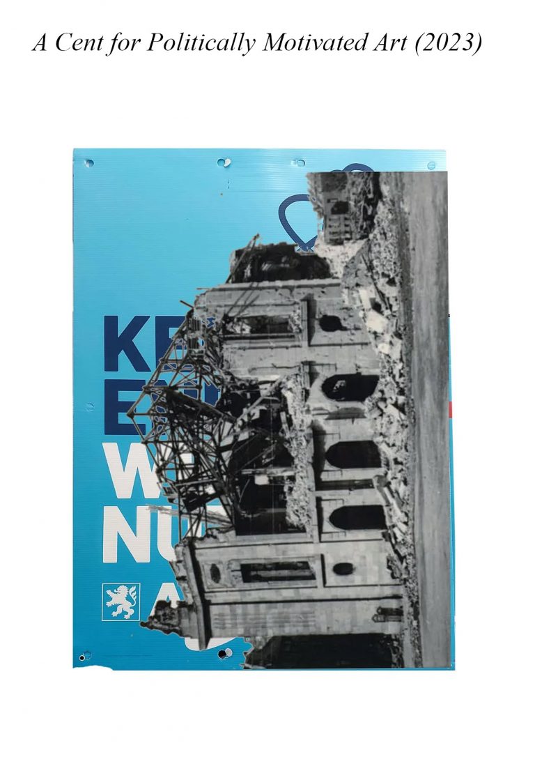 The extremist right german political party AfD once went with the slogan "Not a cent for politically motivated art". In response to this I stole their posters during campaign and sold them on ebay with scenes of destroyed germany after world war II painted over. This was my way of saying that we - as artists - will find a way. Due to procrastination and other problems only two of these actually exist (In private collection). So - sorry if you read this and I still owe you and artwork.